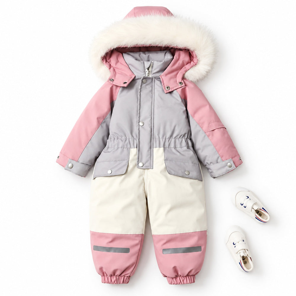 Faux Fur Hood Waterproof Kids Snowsuit - Warm Padded Winter Jumpsuit, 1-5 Years