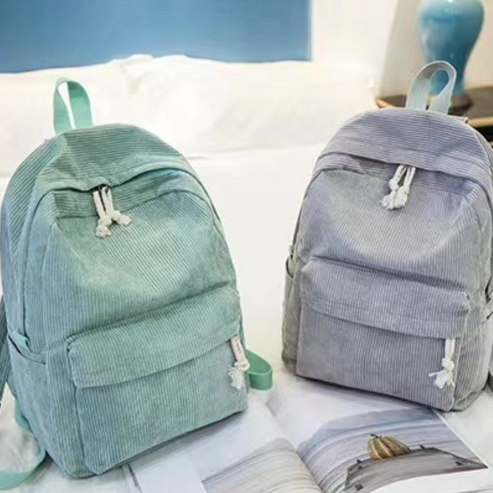 Corduroy backpack packed