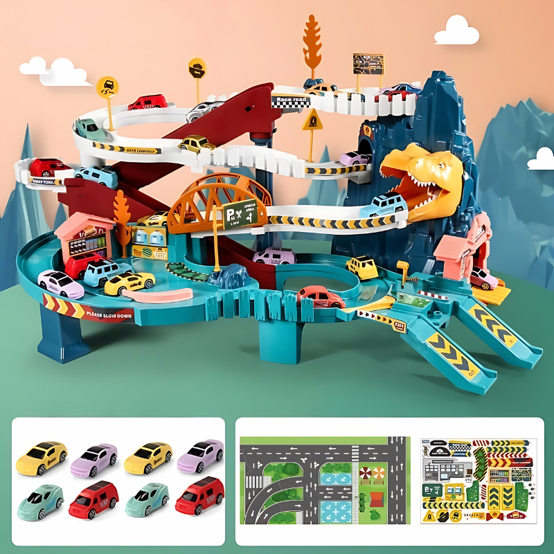 Interactive Kids Race Track Playset with Automatic Conveyor