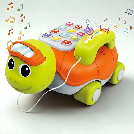 baby playing with musical crawling turtle