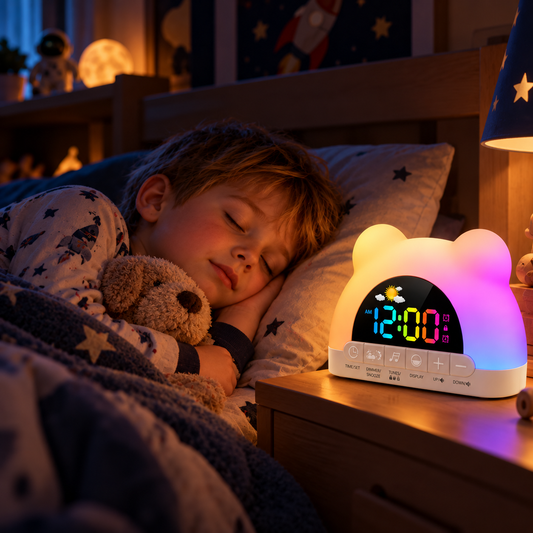 Alarm clock with color modes, top view