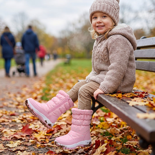 kids' snow boots with side zip and star pattern, side view