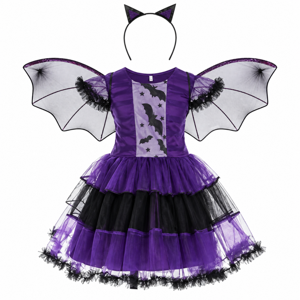 Girls 4-Piece Witch Costume Set - Dress, Hat, Wand & Bag