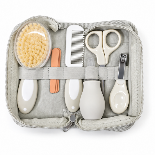 dark grey pouch baby grooming kit with plastic tools