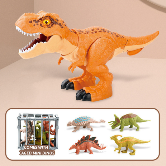 T-Rex dinosaur toy with carry cage and mini dinosaur figures