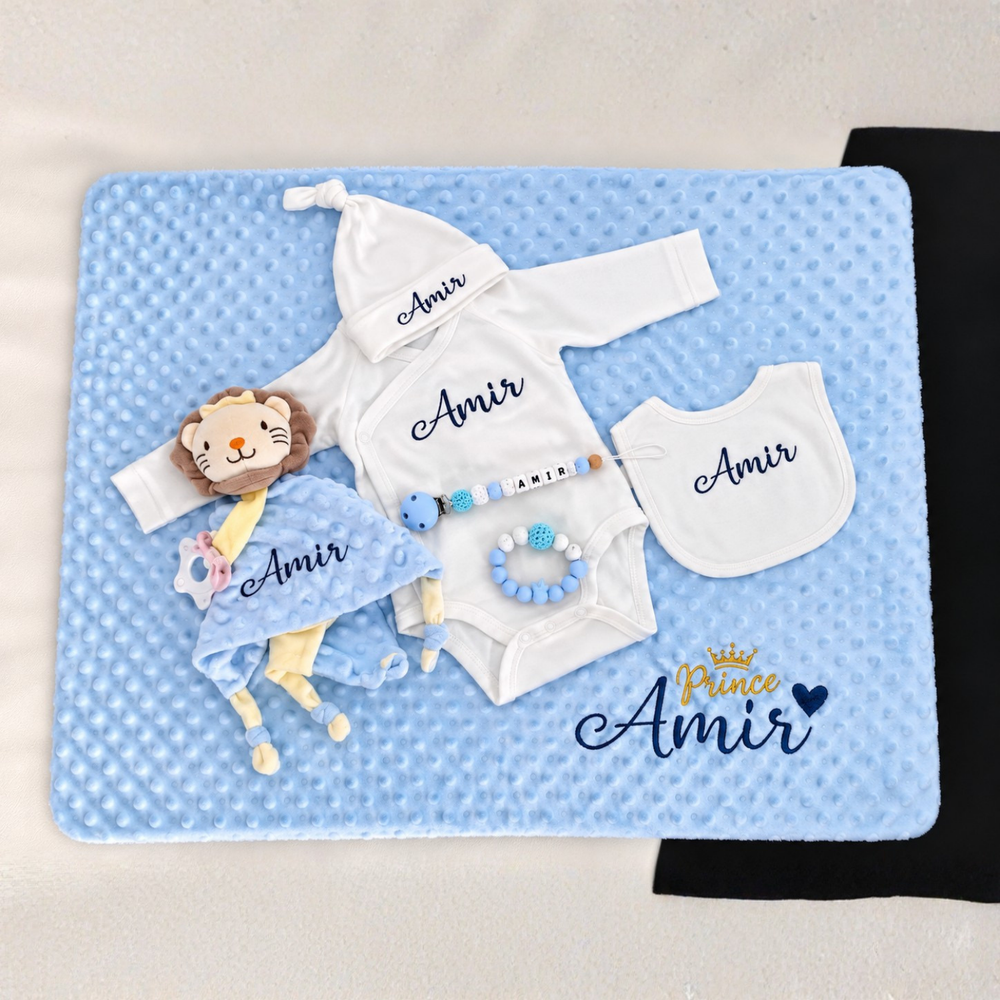 Personalised 6-Piece Newborn Baby Gift Set with Embroidered Name