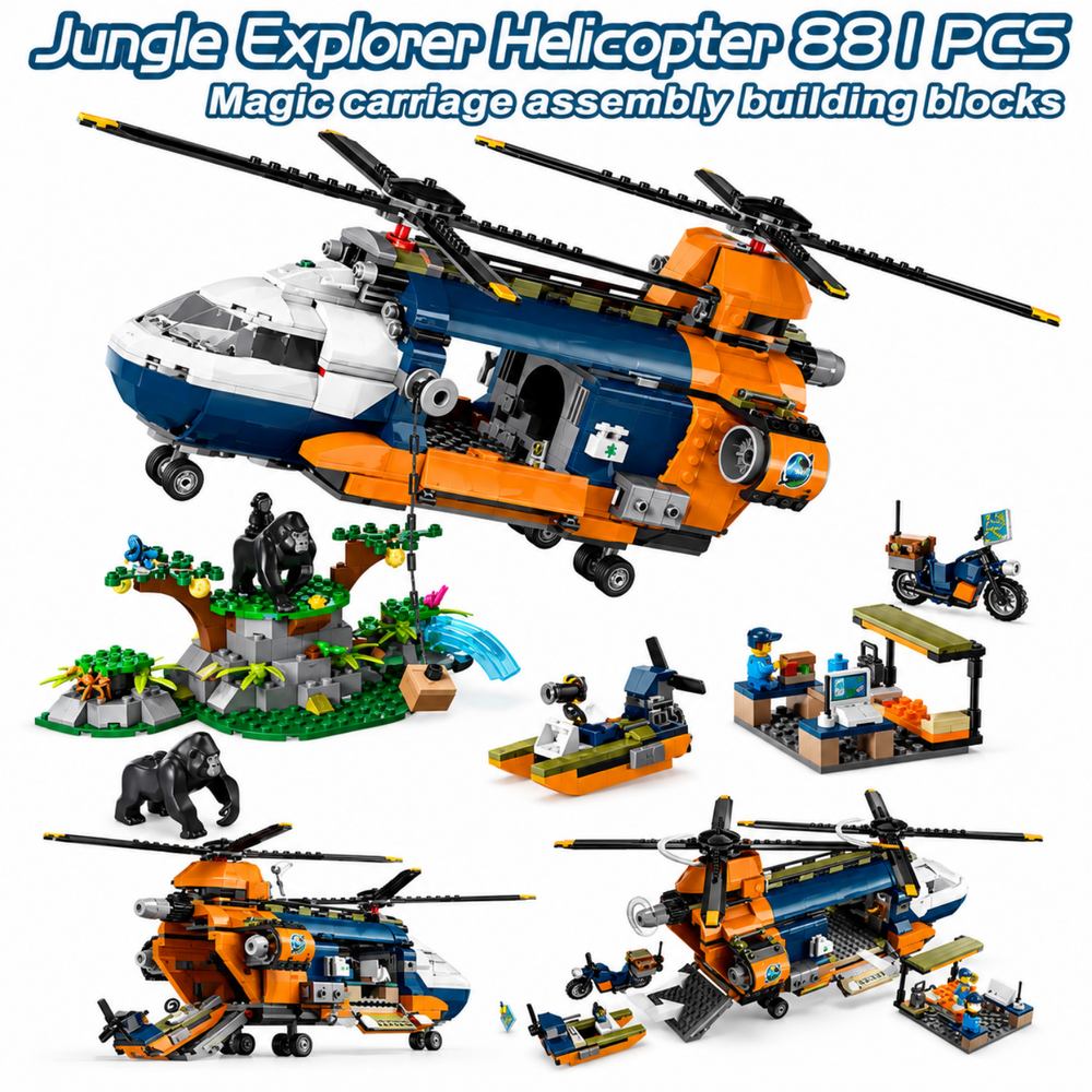Jungle Explorer Helicopter Building Block Set - Kids Construction Toy