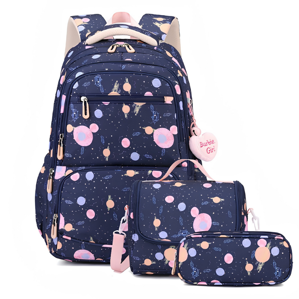 Three-Piece Cartoon Print School Backpack Set