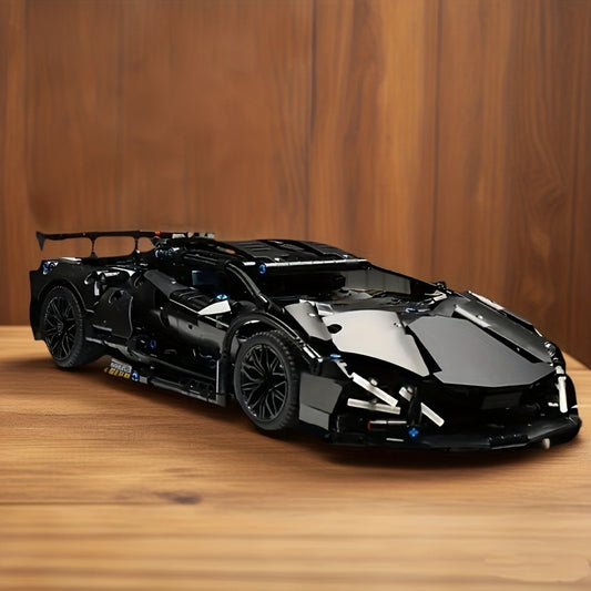 Black supercar building set side view