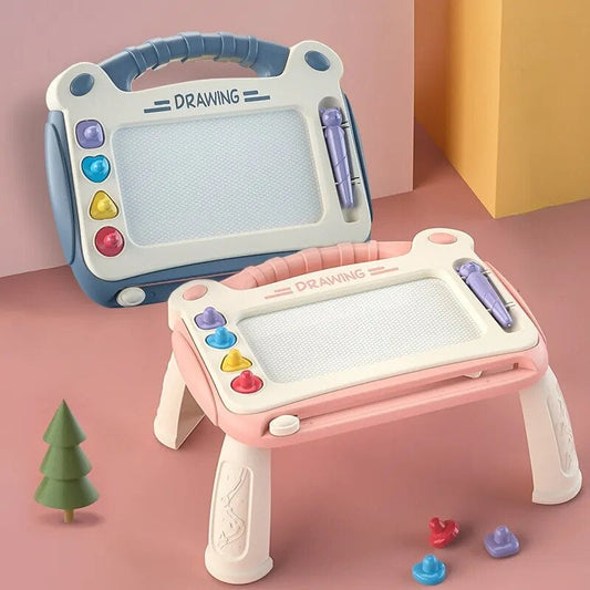 Kids magnetic drawing board in pink with carry handle