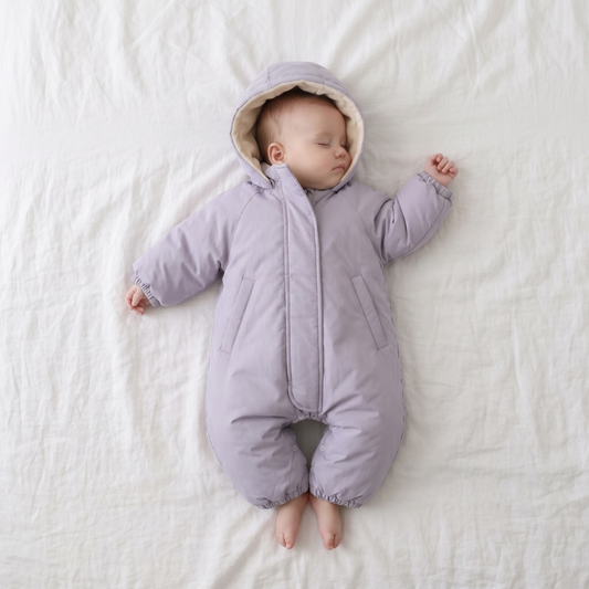 Hooded kids snowsuit in Solid Lilac