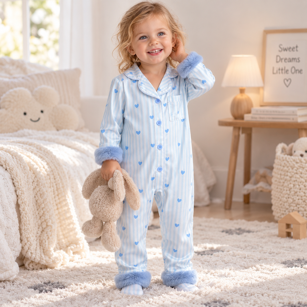 Baby Jumpsuit with Heart Print & Plush Details