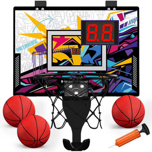 Colourful graffiti design mini basketball hoop with scoreboard and balls