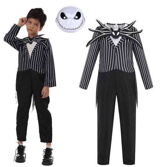 Boys pinstripe skeleton costume with mask bundle