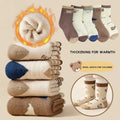 Kids 5-Pair Thick Winter Socks, Cosy Brushed Bear Stripe Crew Socks