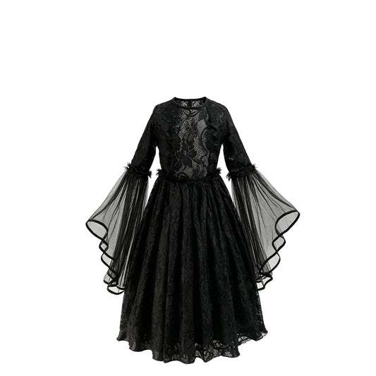 Black gothic lace dress with bell sleeves, dress only