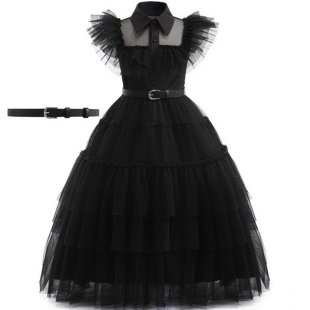 Wednesday Addams Costume - Girls Gothic Black Dress Fancy Dress