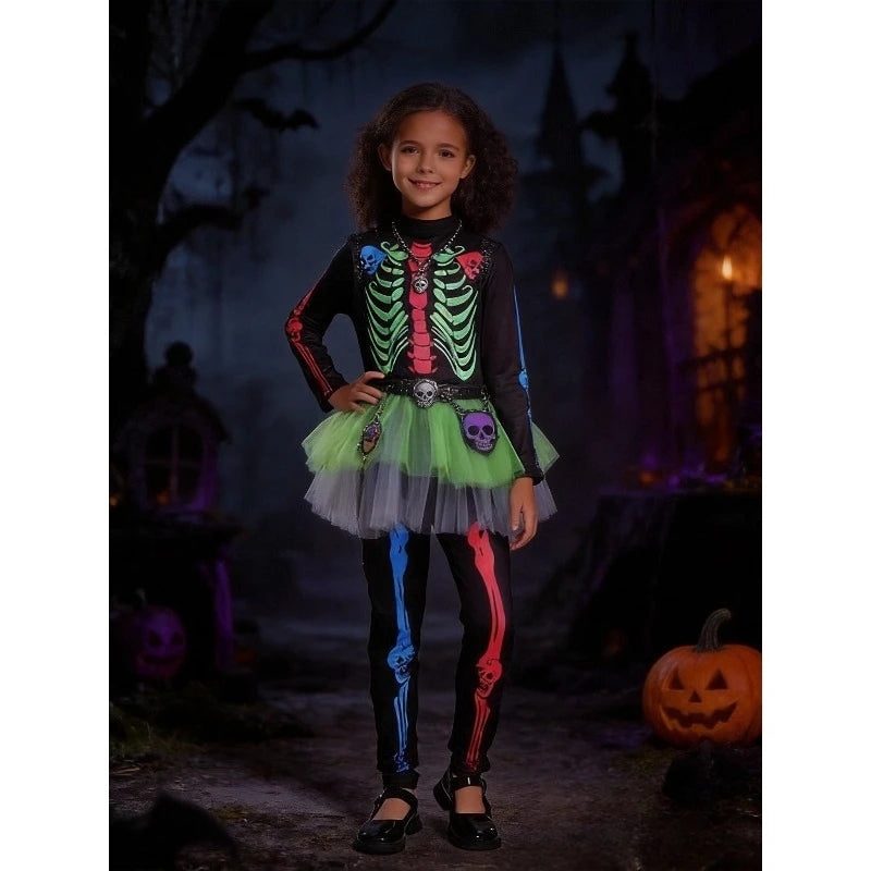Girls Rainbow Skeleton Tutu Costume