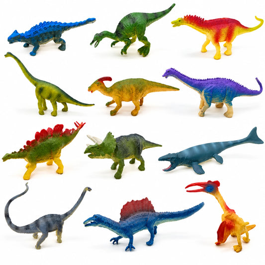 12-piece dinosaur figure set, full lineup of individual figures
