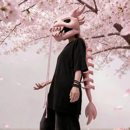 Dinosaur skeleton plush headpiece costume, Pink
