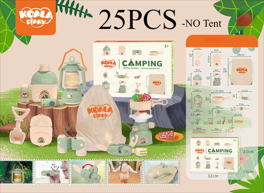 25 piece camping accessory set without tent, lantern canteen and carry bag