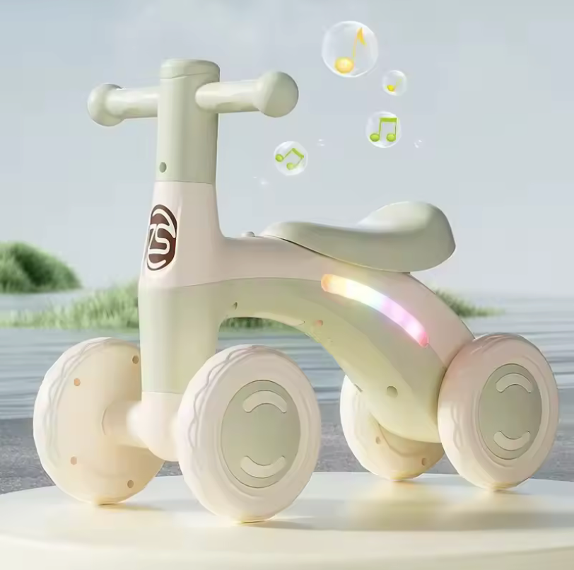 Kids Balance Bike with Music & Lights | 4-Wheel Stability Ride-On for Toddlers
