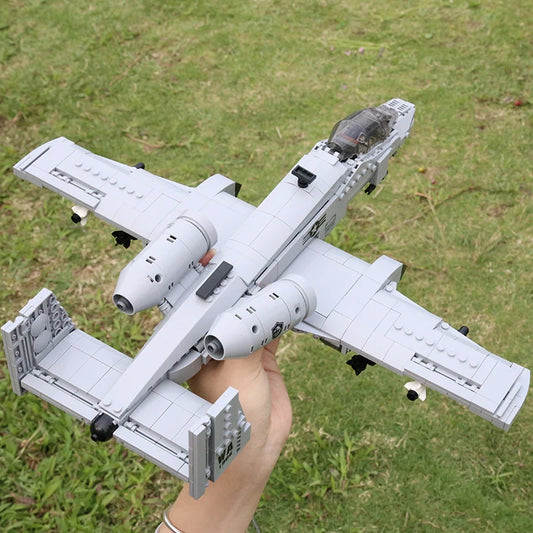 Fighter jet building block model outdoors showing US-style insignia detail