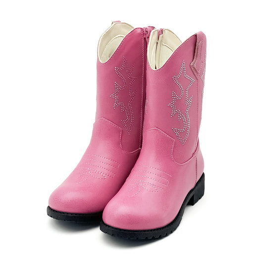 Pink western cowboy boots with rhinestone detail, kids