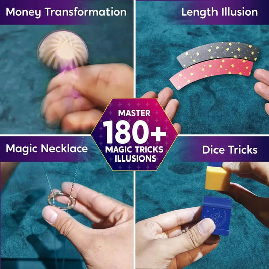 Magic trick kit tricks demonstration: money transformation, length illusion, magic necklace, dice tricks