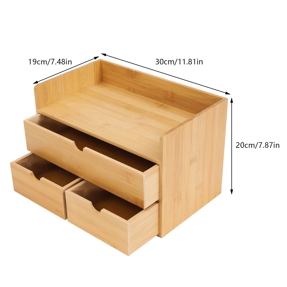 Bamboo Desk Organizer with 3 Drawers – Natural Wood Tabletop Storage