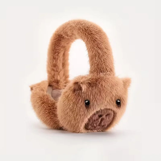 Dark brown plush capybara earmuffs for kids