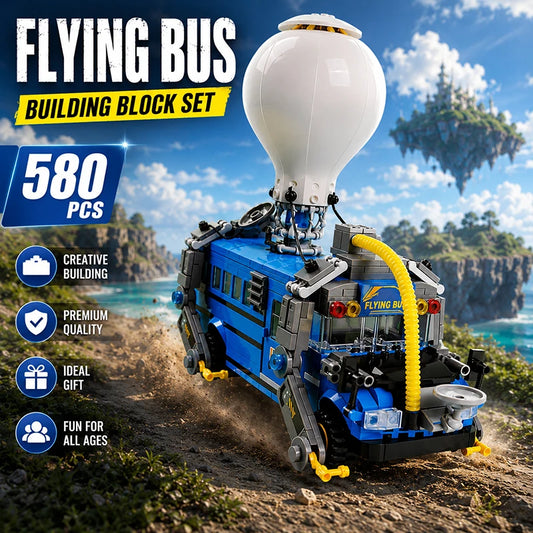 Flying battle bus building block set, assembled model view