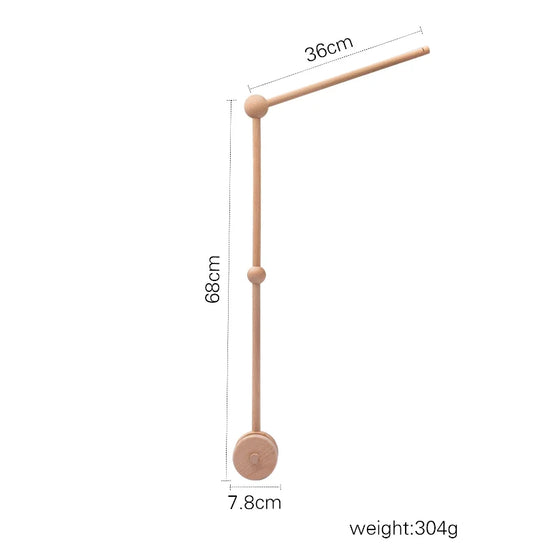 Wooden crib mobile arm bracket with round finial, dimensions