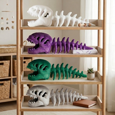 Kids Dinosaur Skull Plush Hood – Skeleton Spine Dress-Up