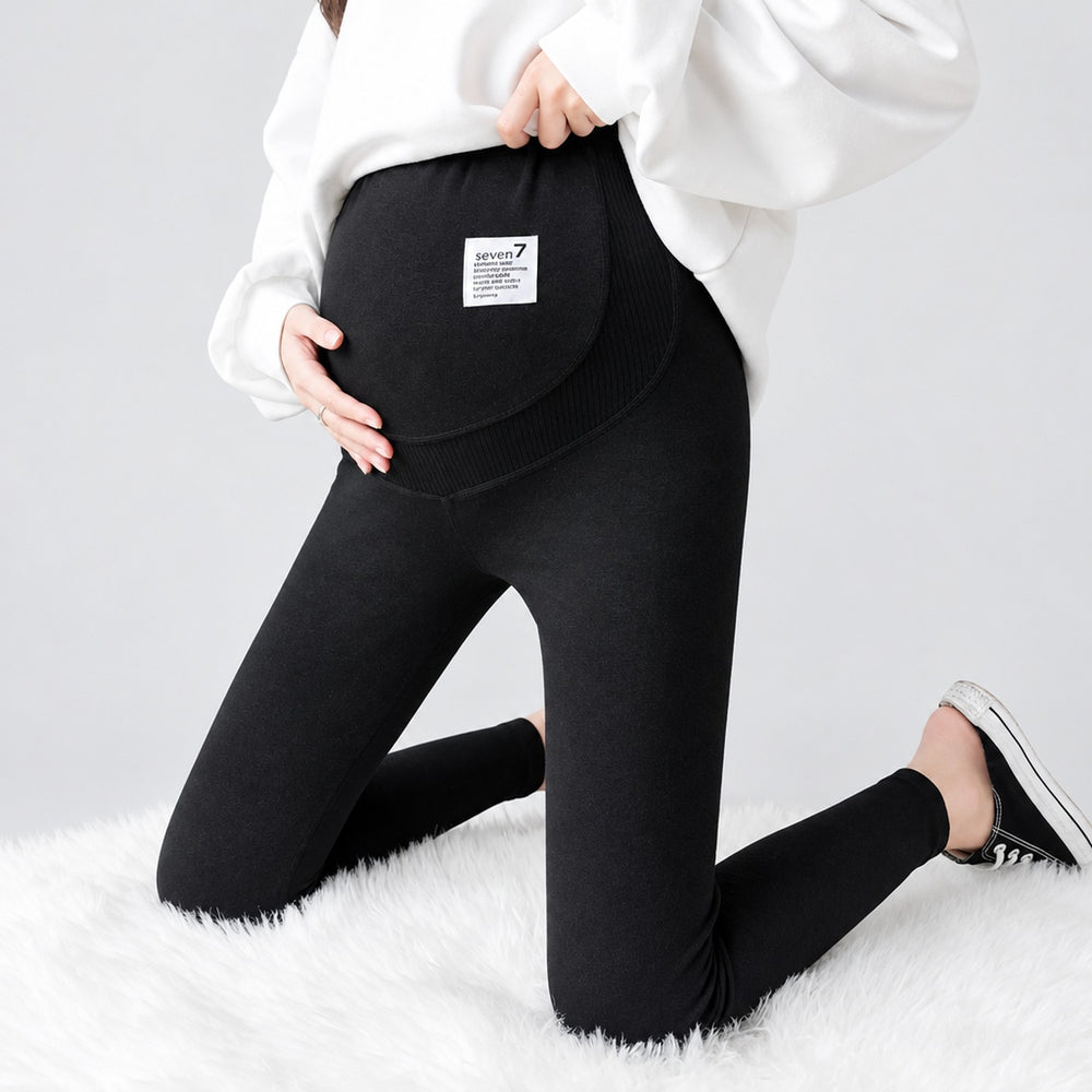 Leggings premaman termici in velluto, pantaloni invernali con interno felpato e supporto per il pancione