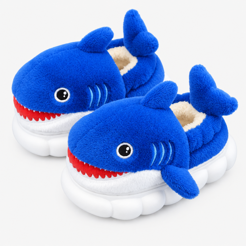 Pantoufles requin pour enfants, chaussons d'hiver chauds et pelucheux à talon enveloppant