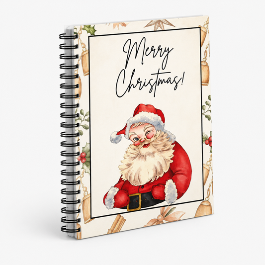 Christmas Card Keeper Book shown at an angle to display the black spiral binding and book thickness