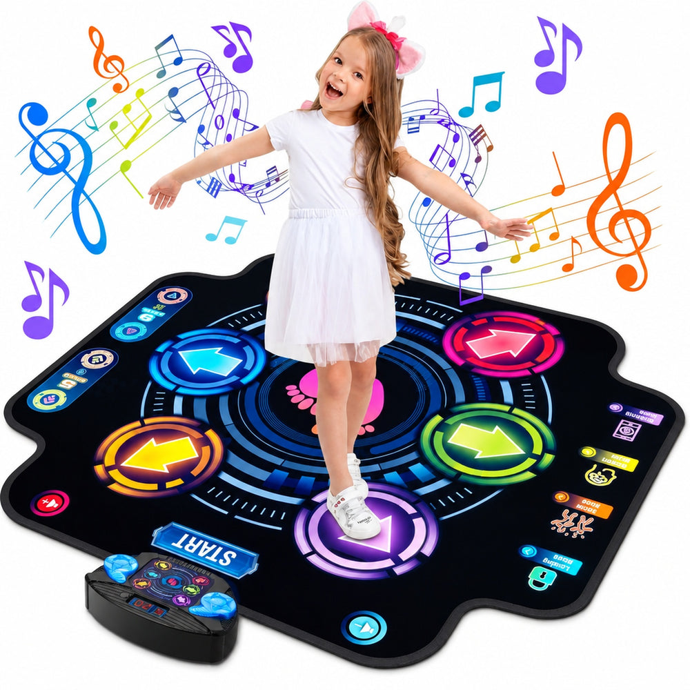 Light-Up Dance Mat with 6 LED Buttons & Bluetooth for Kids
