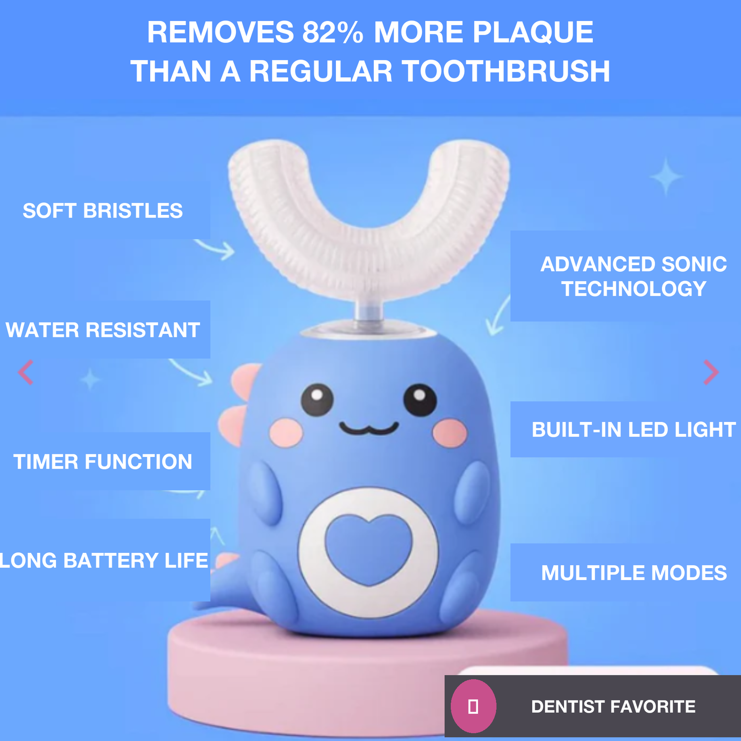 Kids Dino U-Shape Electric Toothbrush | 360° Sonic Auto Brush
