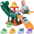 Piste de course de voitures avec toboggan dinosaure – Aire de jeu de stationnement Montessori
