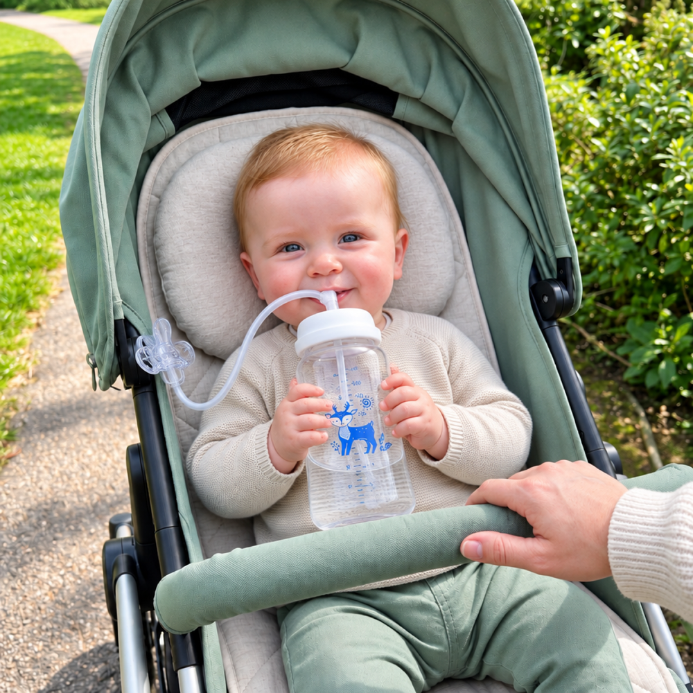 3-in-1 Hands-Free Baby Bottle with Straw