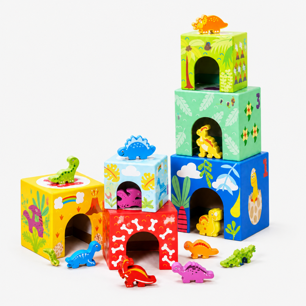Blocs d’équilibre en bois en forme de dinosaures – Jeu éducatif de tri