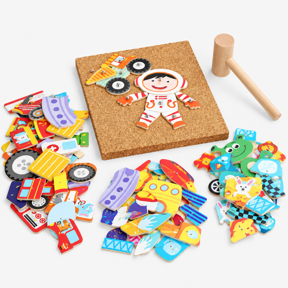 Wooden Hammer Knocking Puzzle – Pound-a-Pin Educational Toy