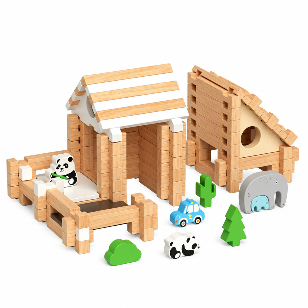 Wooden Building Blocks Set, Montessori Stacking Toy for Toddlers
