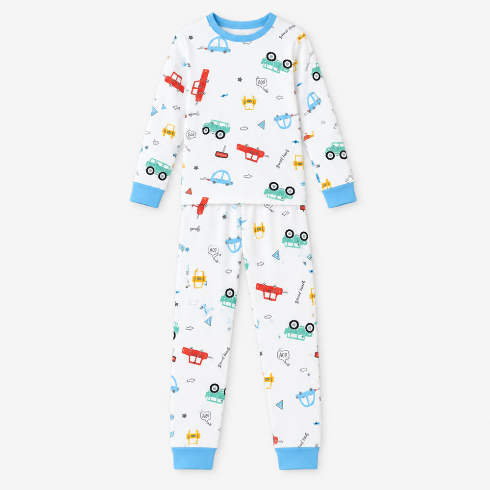 Ensemble de pyjama en coton à manches longues pour enfants, motif cartoon, unisexe