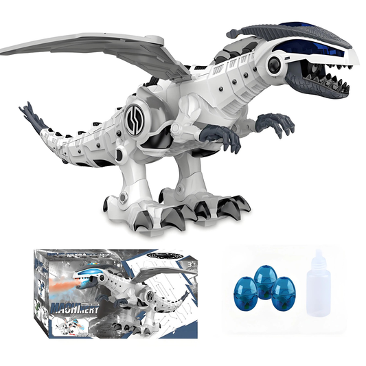White mechanical walking dragon dinosaur toy with lights and sound