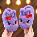 Pantoufles lapin à nœud duveteuses pour filles, chaussons d'intérieur en peluche chaude pour l'hiver