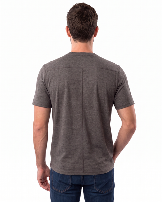 Grey kangaroo pocket babywearing t-shirt, back view