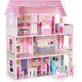 Medium Pink Wooden 3-Storey Dollhouse for Kids