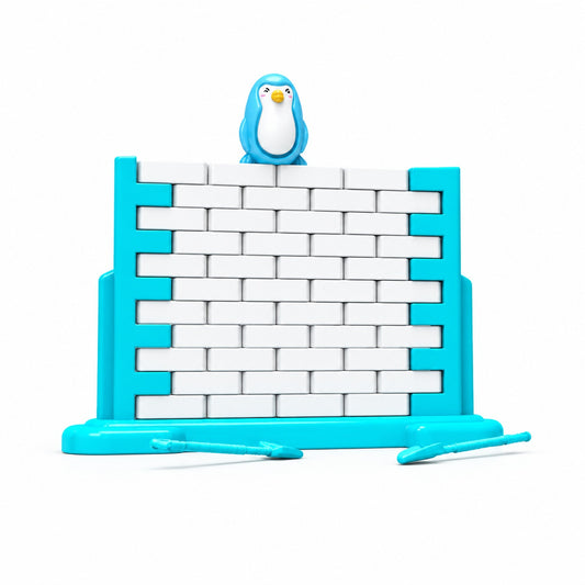 Ice wall penguin balance game with plastic bricks and picking tools